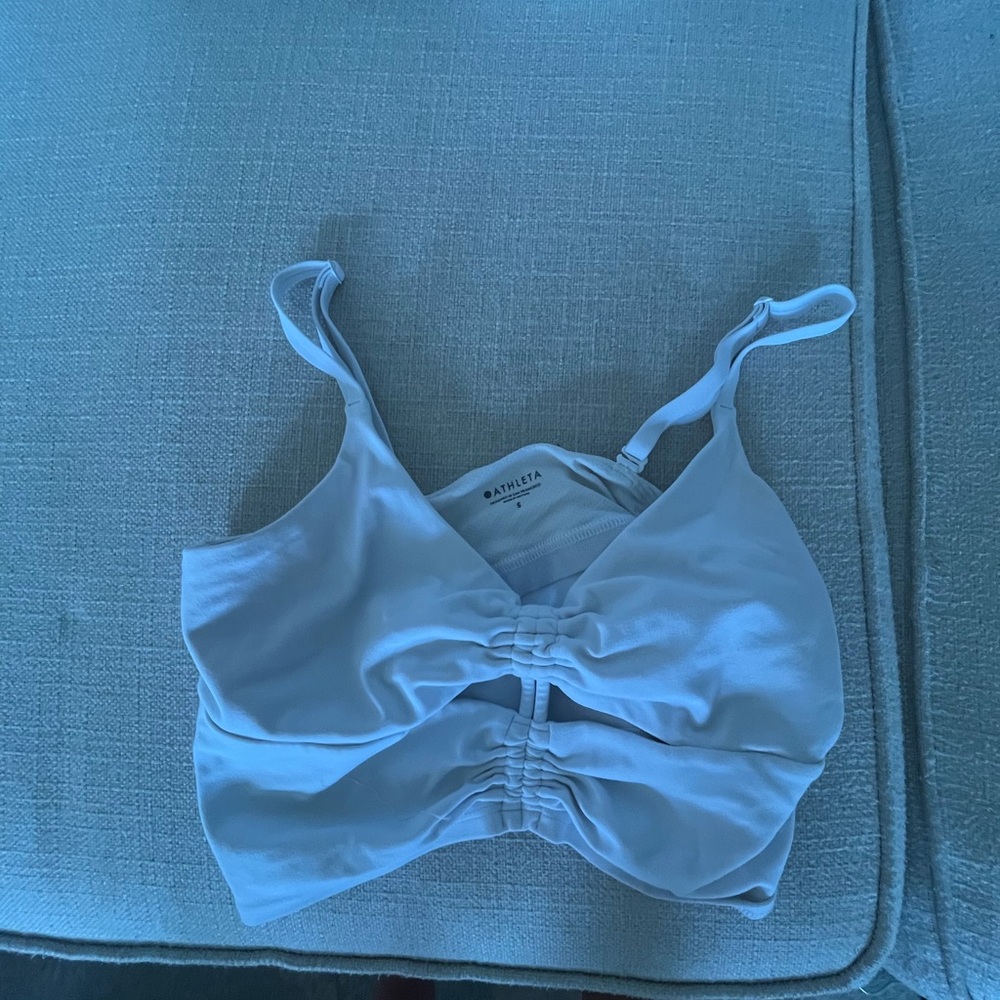 Athleta White Double-Ruched Sports Bra